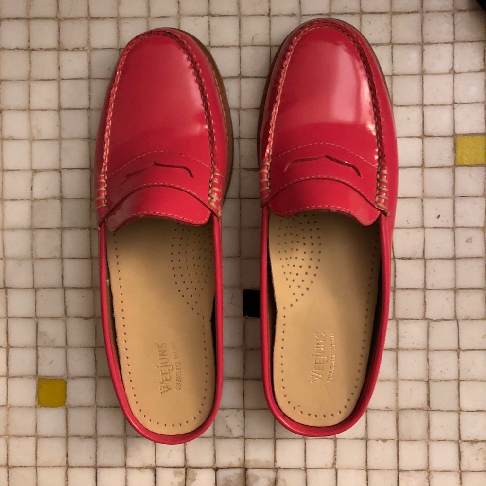 Weejun pink patent leather mule loafers